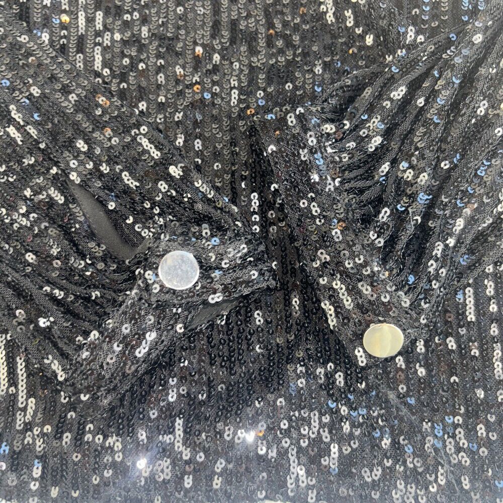 NWT NEW CeCe Rich Black Sequin Long Sleeve Dressy Party Top Size S - Picture 9 of 15